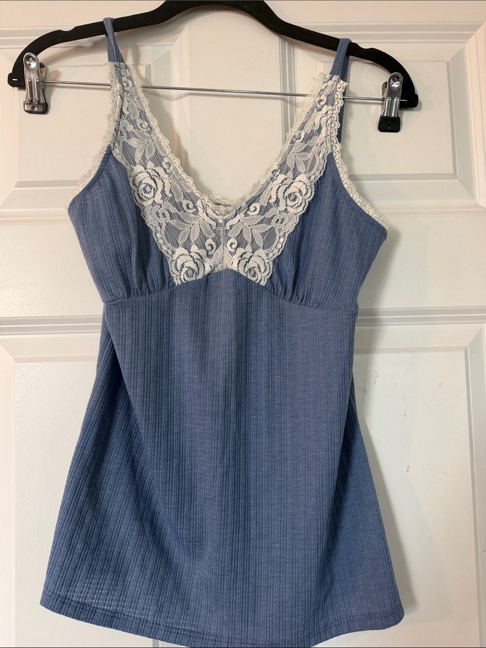 Wild Moss blue with ivory lace camisole tank